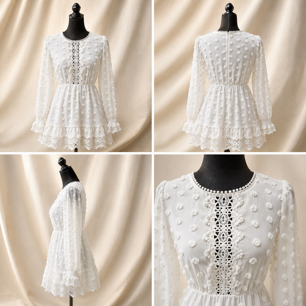 Simplee Size S NWT Swiss Dot Lace Mini Dress Cottagecore Coquette Romantic Bride